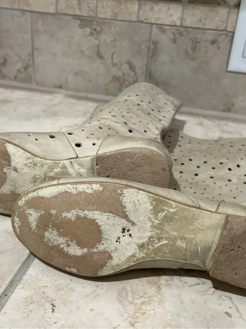 Women’s Cream Perforated Mid-Calf Boots